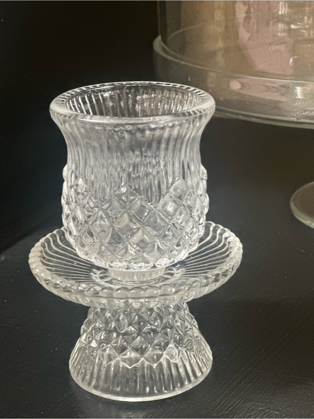 Clear Pressed Glass Pillar 3 way Candle Holder Set